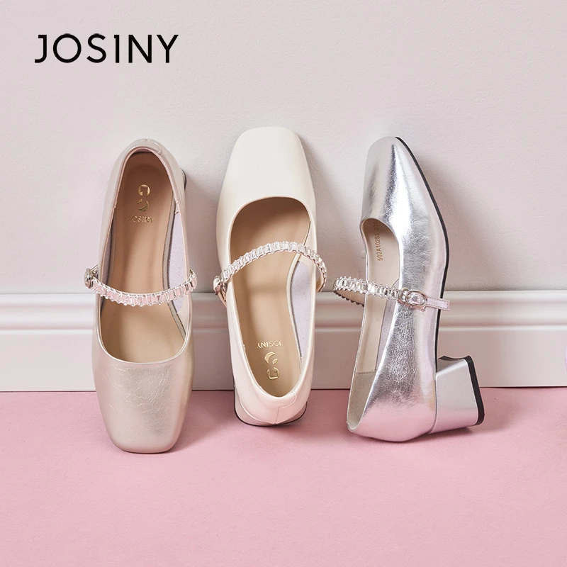 卓诗尼2025夏季新款修面皮学院风玛丽珍鞋单鞋高跟凉鞋舒适皮鞋