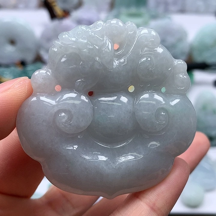 翡翠未镶嵌颈饰大如意两面工艺福利卡厚12+