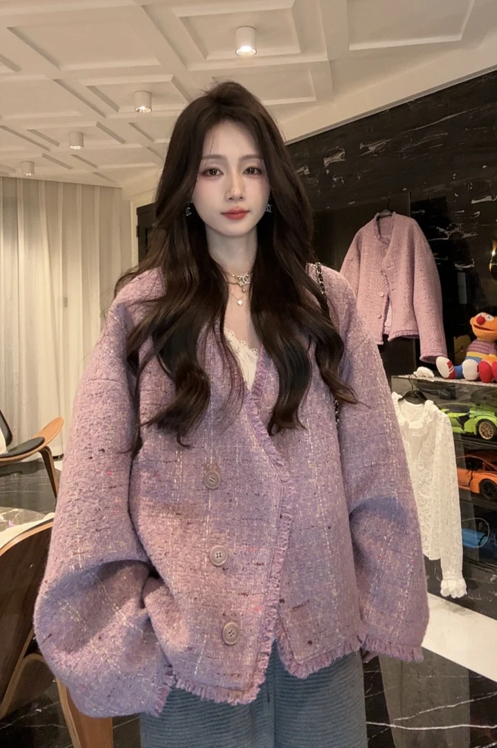 鱼er【月下幽兰】设计师高定/羊毛特种纱时髦感秋冬保暖外套