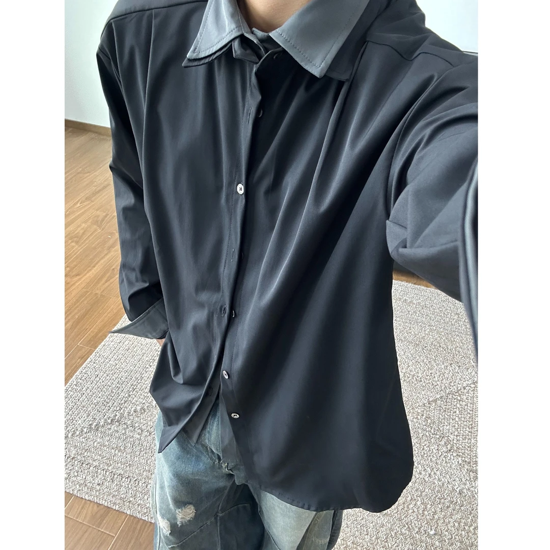 假两件拼接领带设计感衬衫男款早秋季高级感衬衣外套痞帅休闲西装