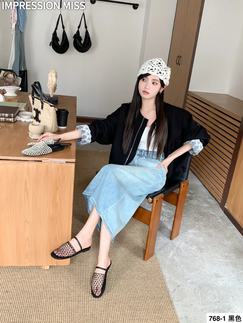 （768-1）时尚百搭包头半拖鞋