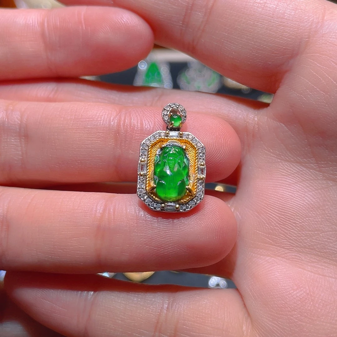 翡翠银S925镶嵌吊坠(不含链)