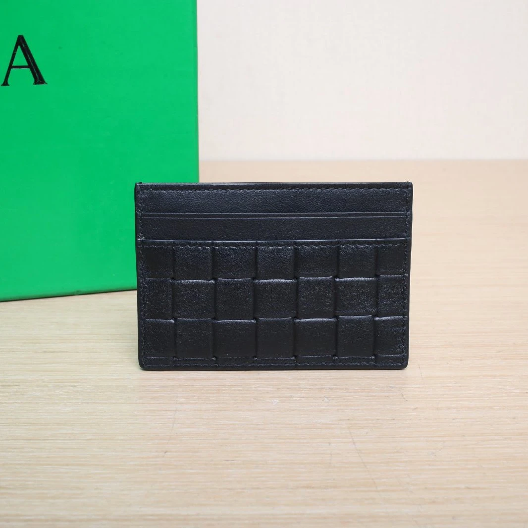 99新 BOTTEGA VENETA/葆蝶家 小花6枫 黑色 皮革C 编织 卡包