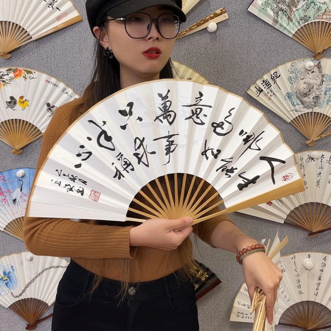 国画10寸玉竹-纯手绘-文玩扇骨（默认粘好）