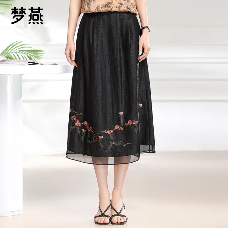 梦燕夏季女款时尚百搭气质国风休闲宽松舒适妈妈装半裙BS15B5503