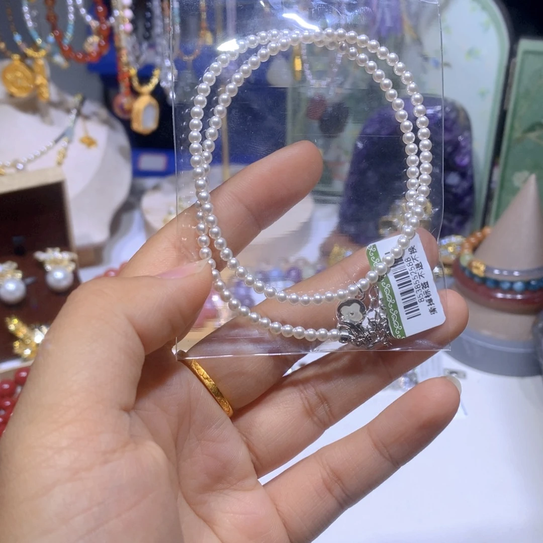 贝珠（仿珍珠）非金属贝壳非金属幸运草银色项链