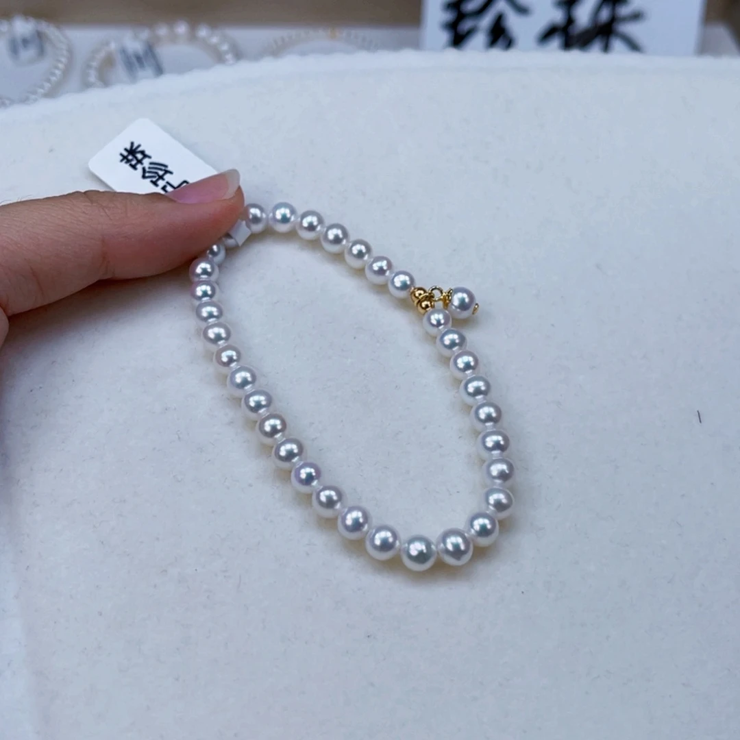 银S925镶嵌手绳淡水珍珠娜*5-6天然淡水珍珠手链