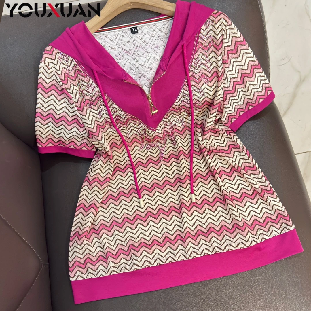 春夏新品百搭韩版打底上衣时尚休闲宽松短袖连帽女士T恤6731