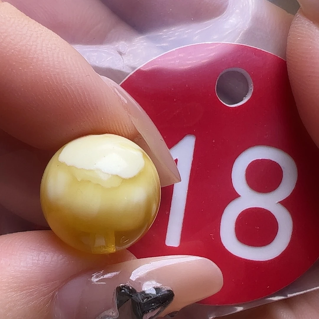 蜜蜡未镶嵌珠宝奇石微瑕13.3mm金瓷白圆珠