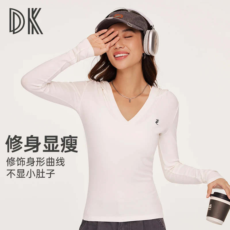 运动连帽修身V领休闲美式正肩长袖时尚显瘦百搭瑜伽上衣6297