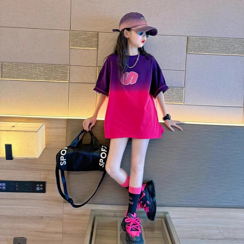 女童短袖t恤夏季2025新儿童网红穿搭上衣潮女孩大童夏装炸街衣服