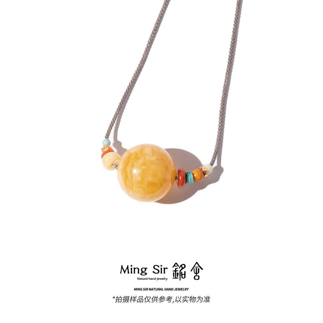 【铭舍 初见花锁骨链】天然俄料蜜蜡30-35mm单珠锁骨链设计款颈饰