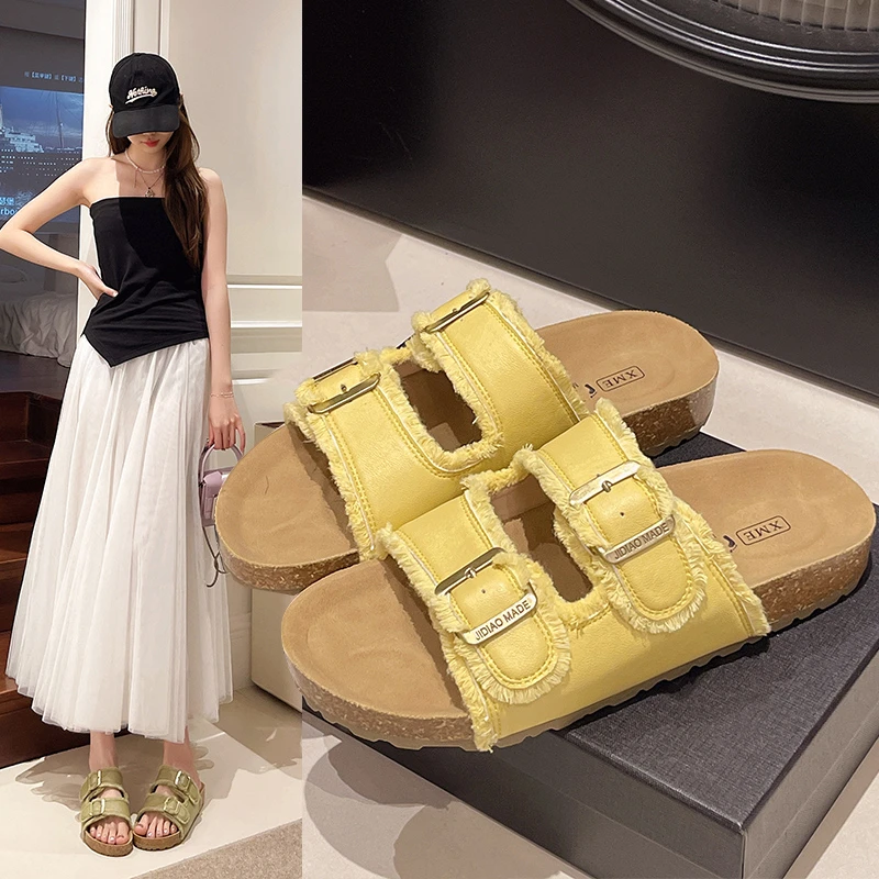 流苏休闲风皮带扣韩版凉拖鞋一字拖仙女风厚底网红外穿夏季女鞋