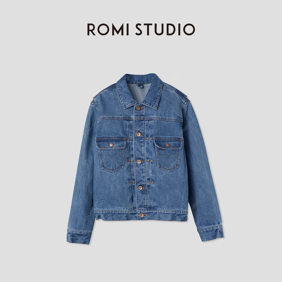 ROMI STUDIO“中古牛仔”复古橙色缝线水洗丹宁牛仔外套RWCAW86167