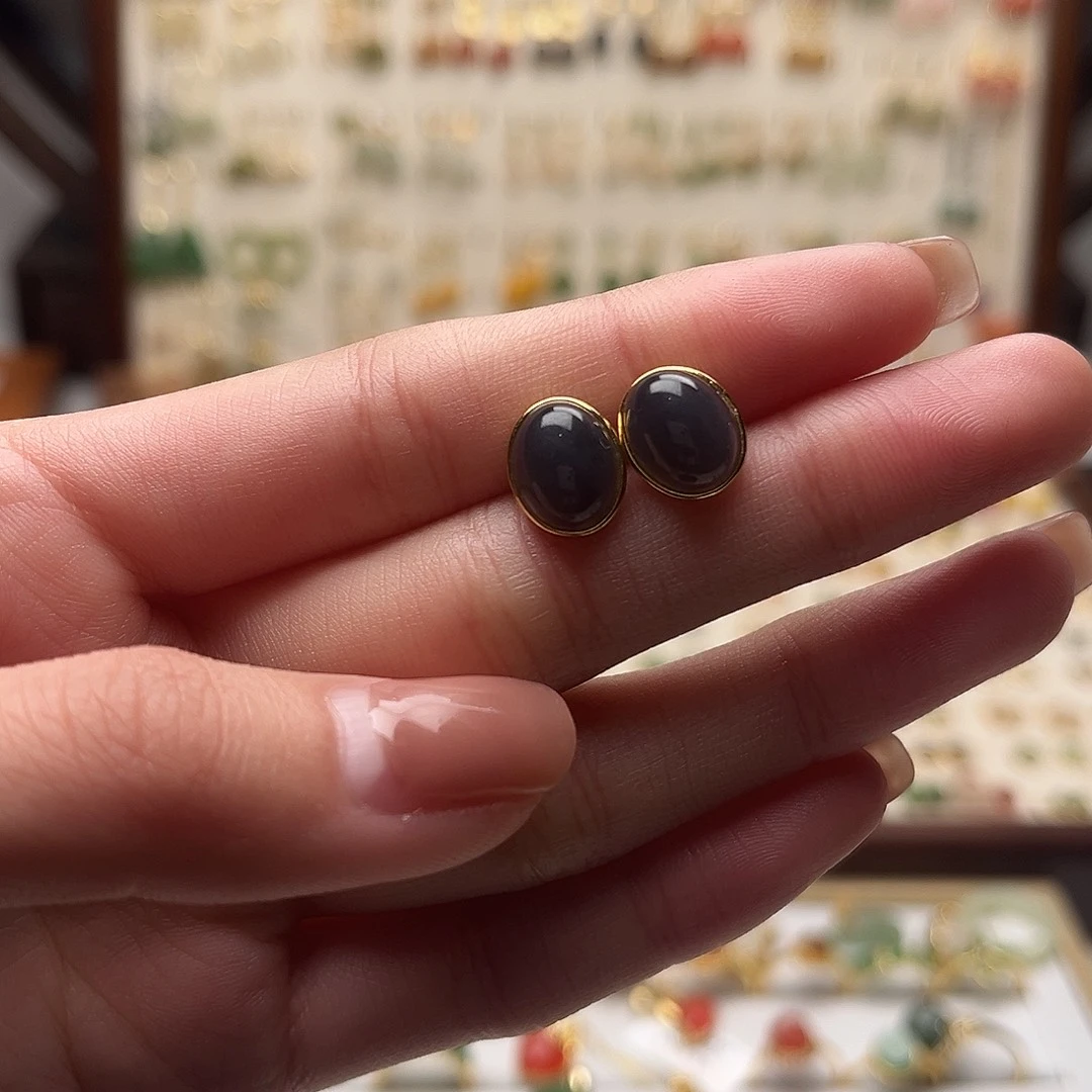 穆***）和田玉银S925镀金镶嵌耳饰