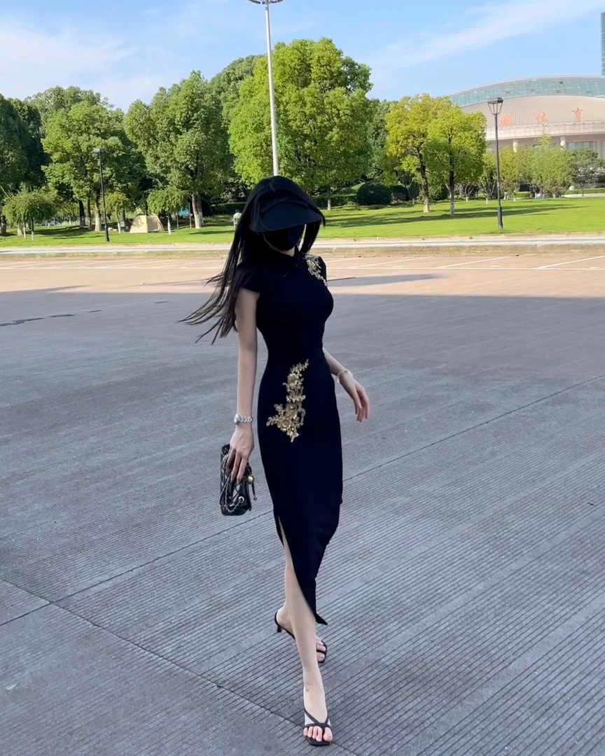 新中式侧开叉中国风日常通勤旗袍