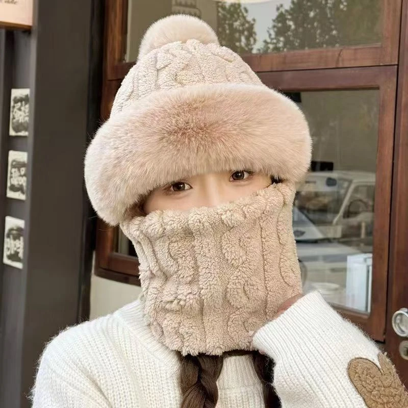 秋冬保暖帽子加绒加厚围脖一体护耳帽骑行包头帽冬季面罩防风帽