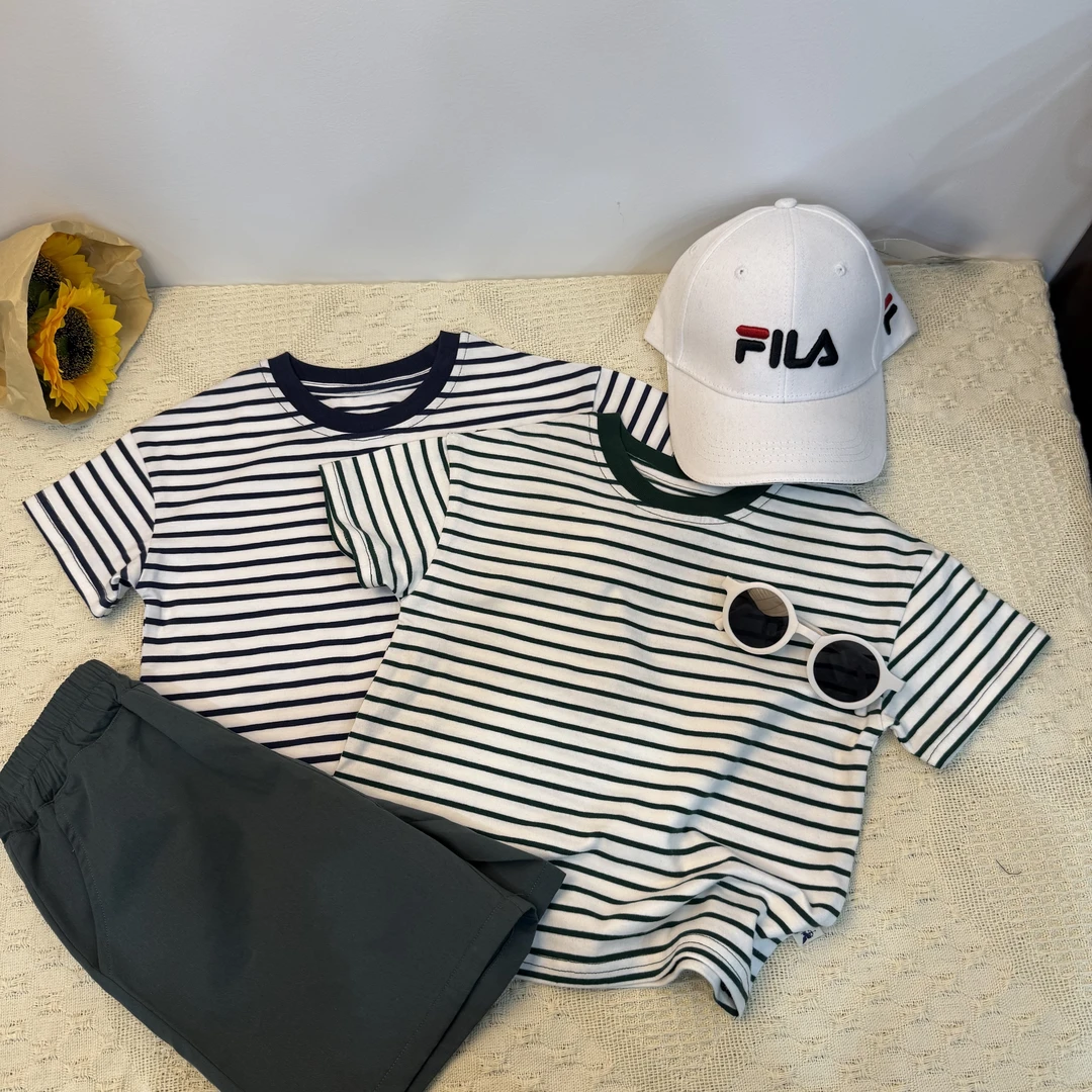 【百搭条纹短袖】儿童夏季男童韩版T恤时尚圆领短袖上衣洋气