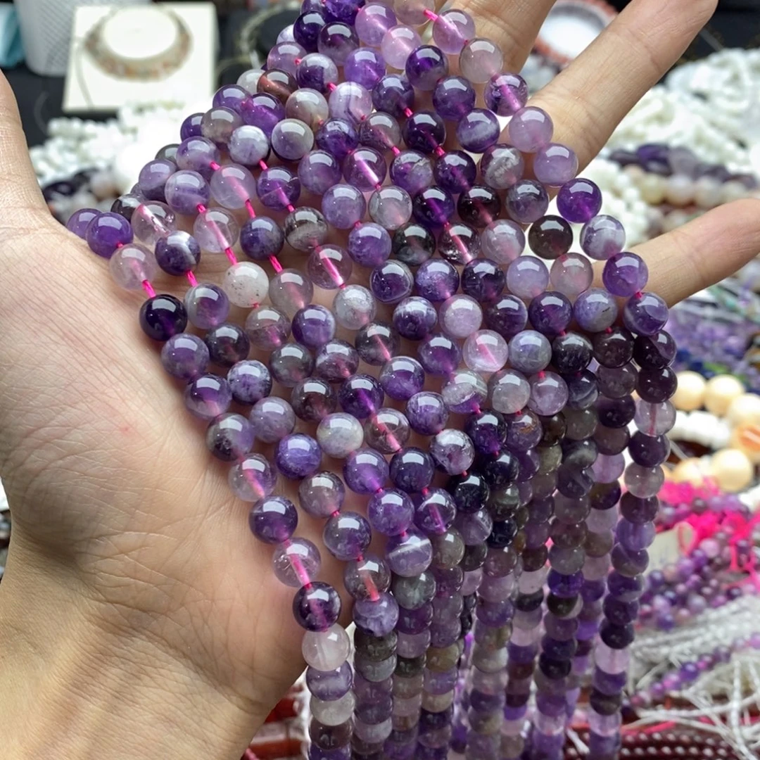 未镶嵌玛瑙/玉髓珠宝半成品一条天然8mm梦幻紫水晶圆珠