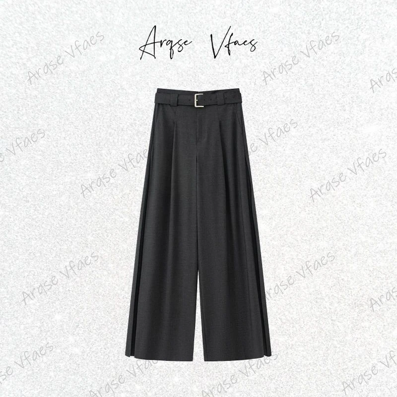 【迪家】同款2025秋冬新款透气腰带休闲裤简约高腰阔腿裤女E256236