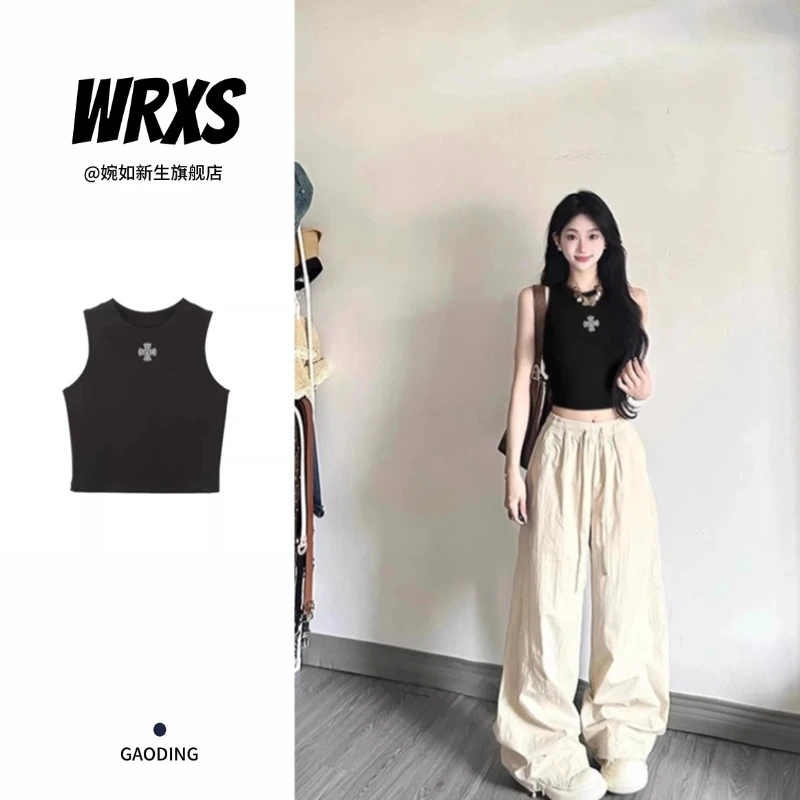 【婉如新生】纯欲高级感黑色吊带背心女美式辣妹修身短款无袖上衣潮