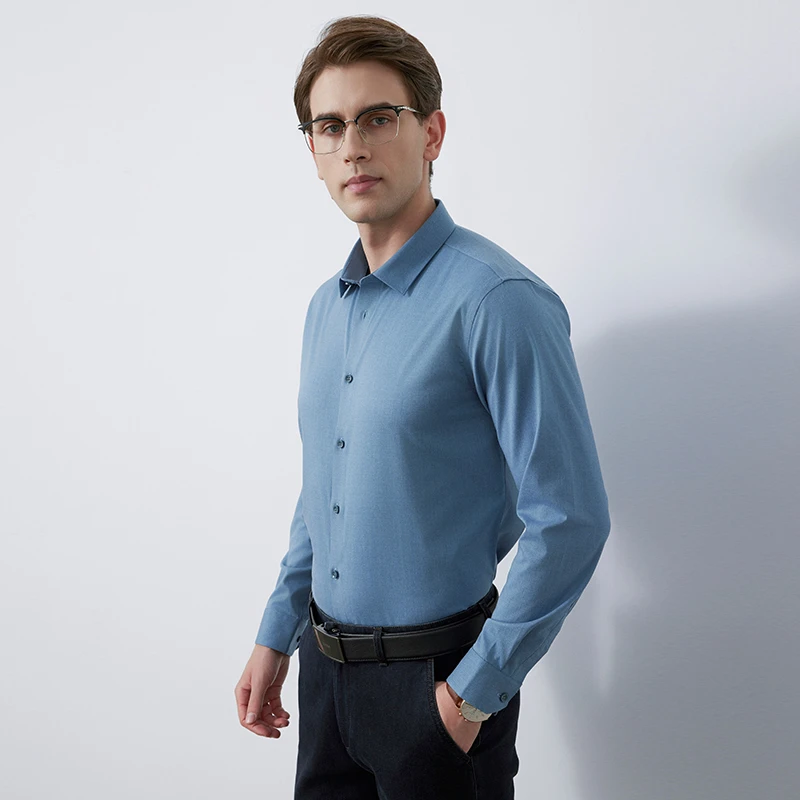 Busen/步森易打理长袖衬衫男士休闲商务翻领衬衣2024秋冬新款