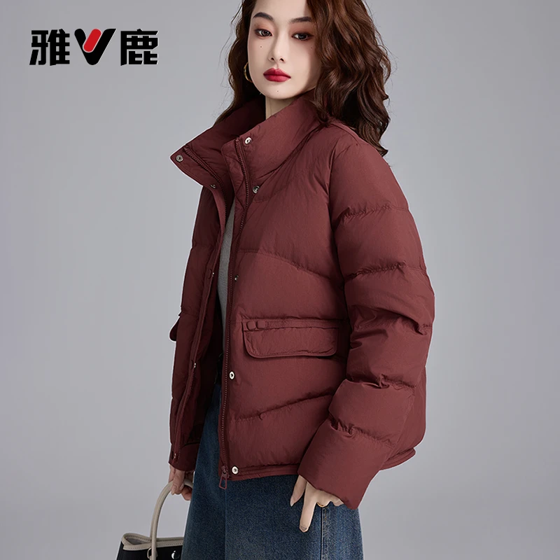 V/雅鹿YLH01B14940羽绒服女短款韩版新款冬装加厚时尚面包服外套
