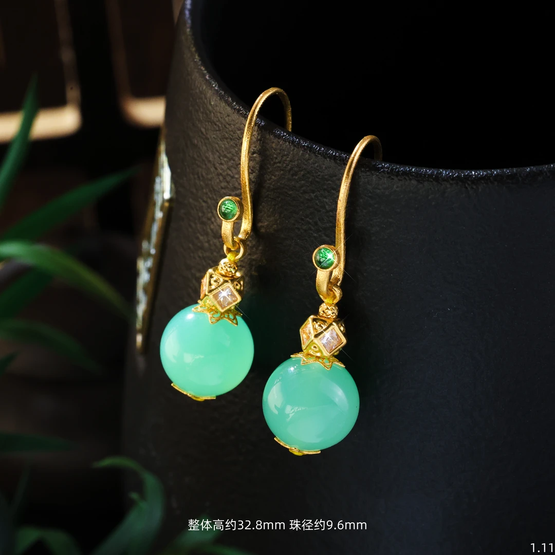 【金豆原创】冰心||18K金豪镶澳洲玉万能耳钩耳环耳饰E