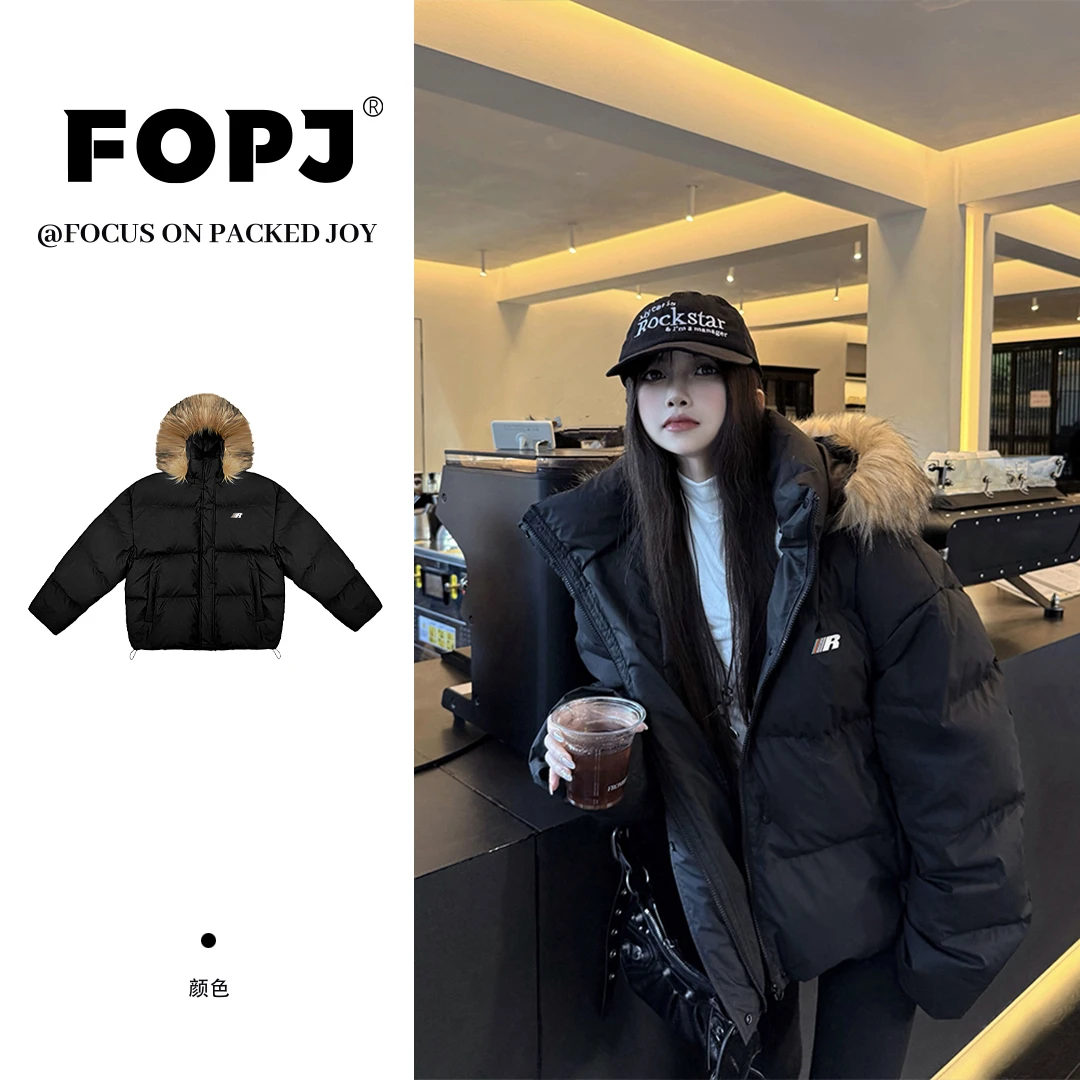 FOPJ冬季网红款座山雕韩版时尚毛领连帽加厚保暖棉服男女宽松外套