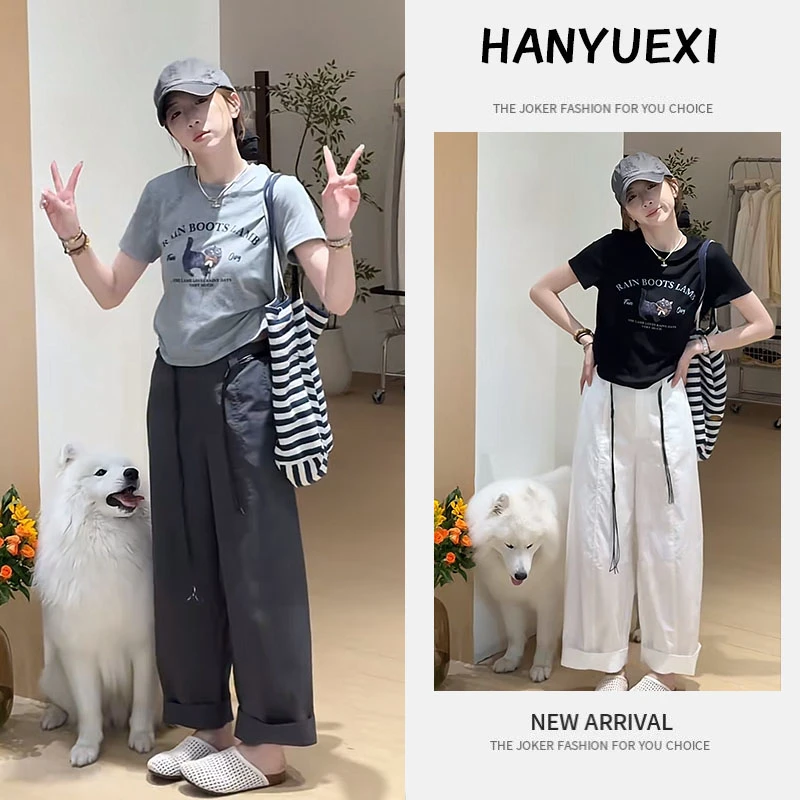 夏季时尚一整套女装2025新款韩版短款印花T恤工装休闲裤两件套潮