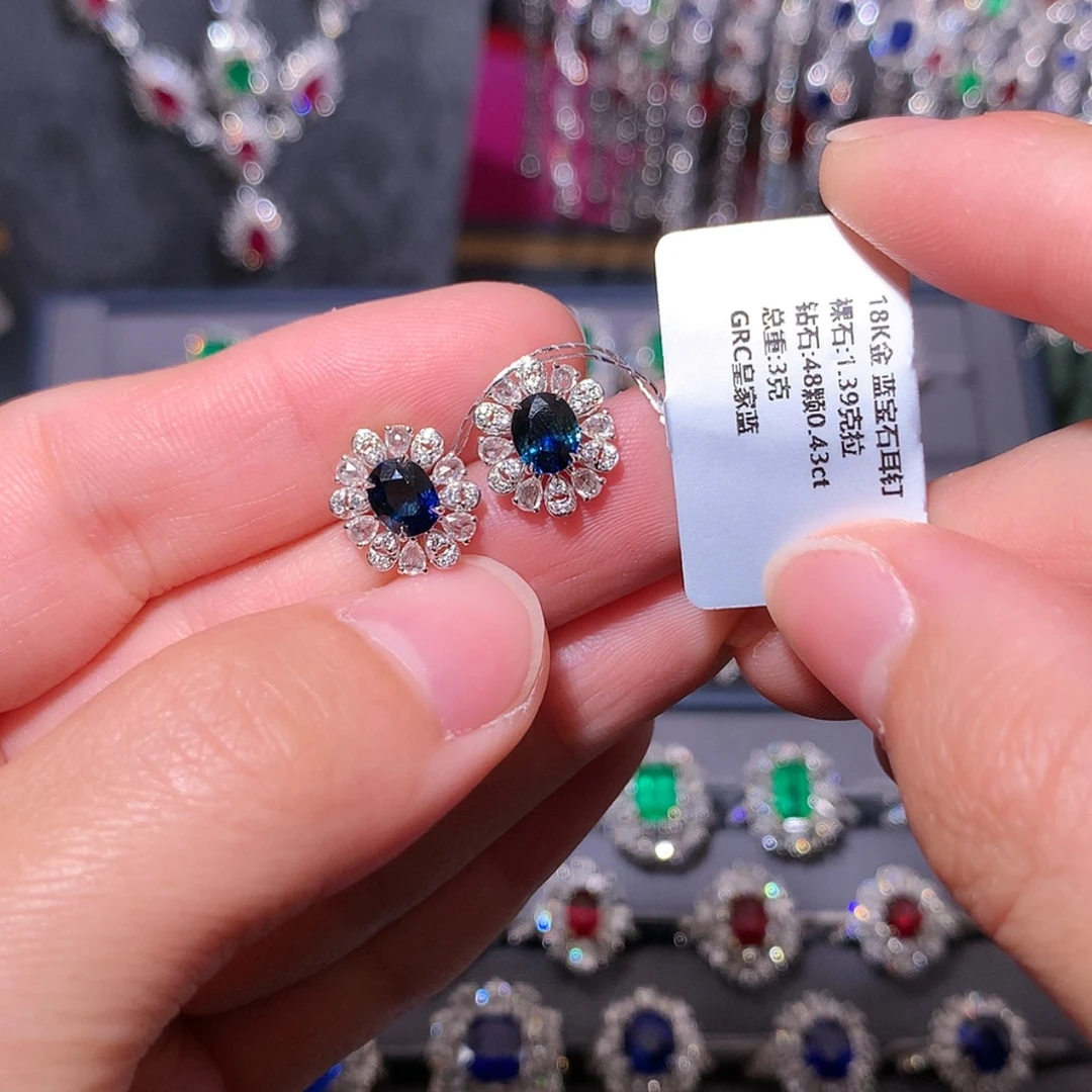 【闪购商品】蓝宝石耳钉18K金镶嵌