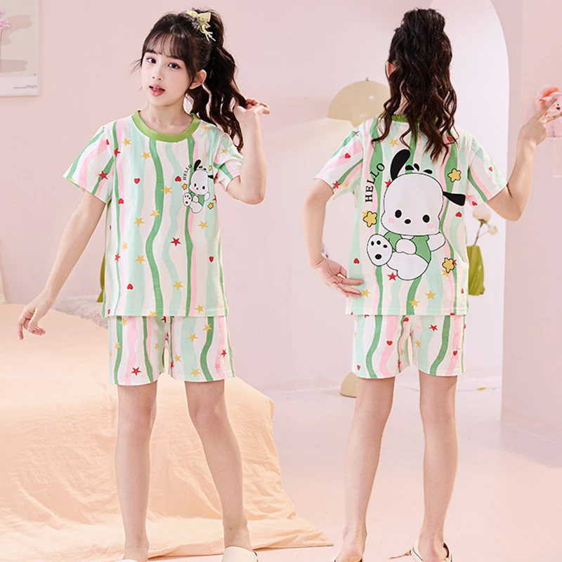 新款夏季儿童短袖卡通女孩宝宝女童睡衣6-12岁中大童家居服套装