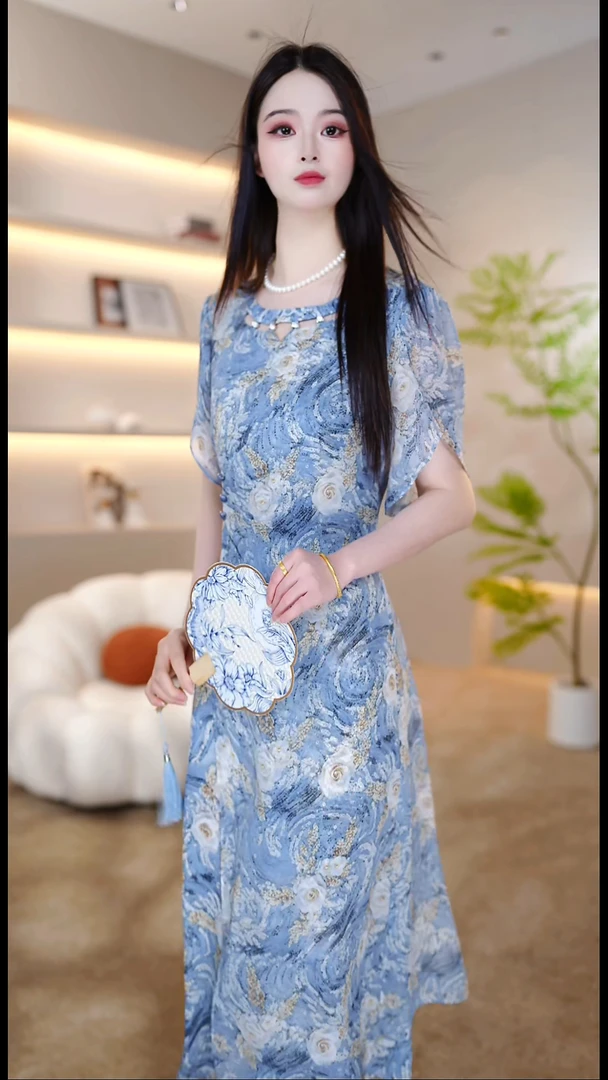 <0D67>2025年夏季新款时尚气质优雅连衣裙中式减龄气质连衣裙