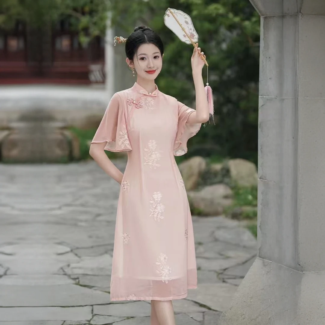 [心若繁花]新中式复古旗袍日常款优雅显瘦年轻小个子中国风旗袍裙
