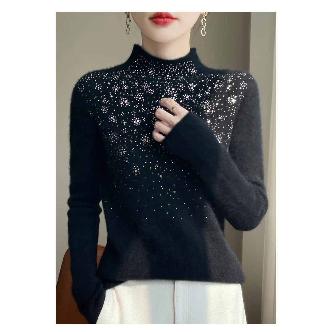 【静小静】一线成衣半高领镶钻秋冬保暖加厚打底时尚毛衣SY-00003