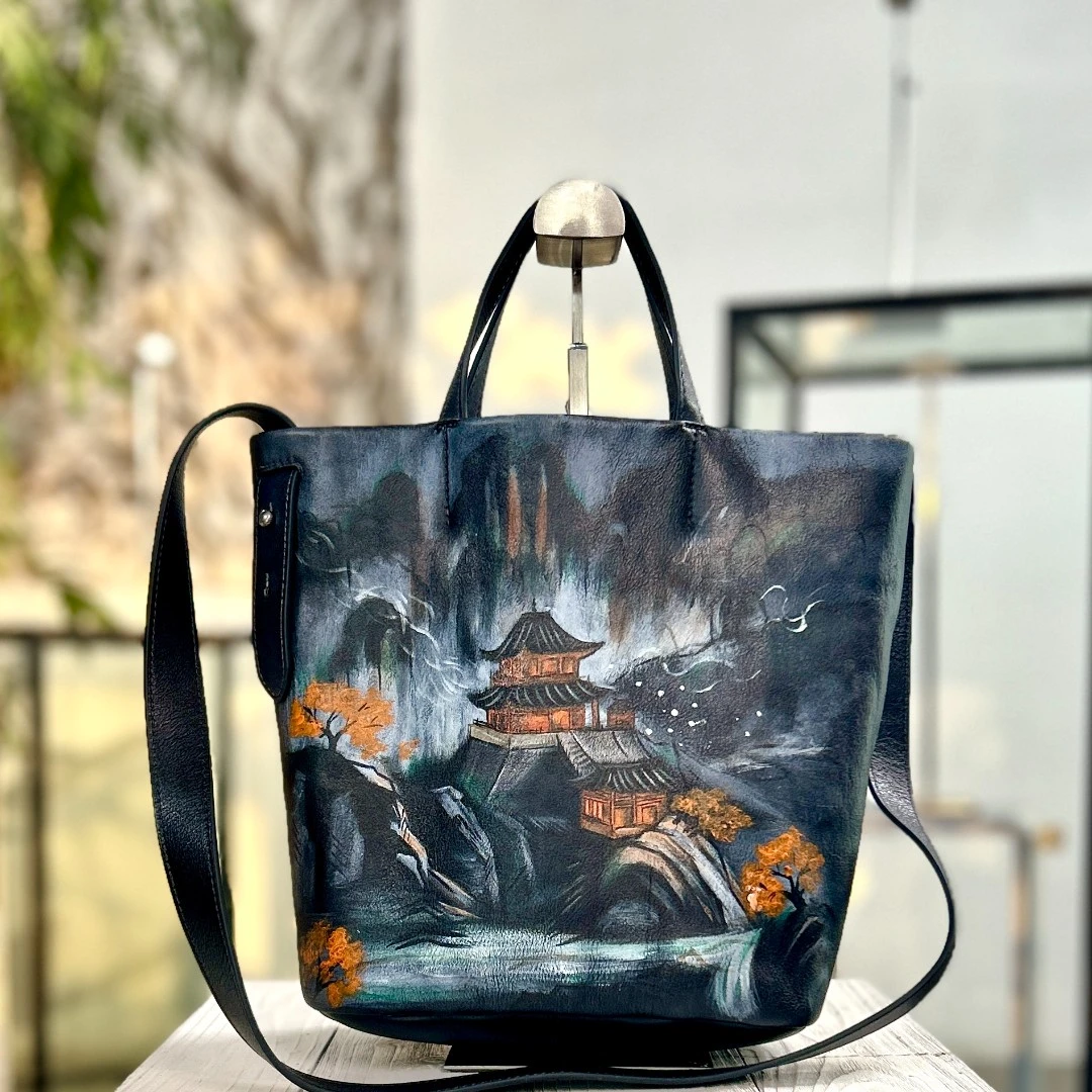 原创手绘包包女孩真皮女包手提包单肩包斜挎包托特包子母包