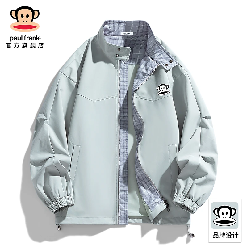 PaulFrank/大嘴猴潮牌格子翻领夹克男秋季新款宽松休闲棒球服外套