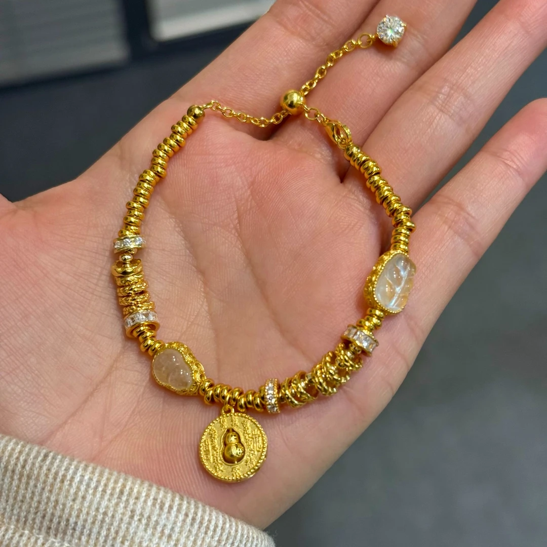 金杰福【转运珠葫芦】水沫沫枝叶繁茂s925银盘缠手链