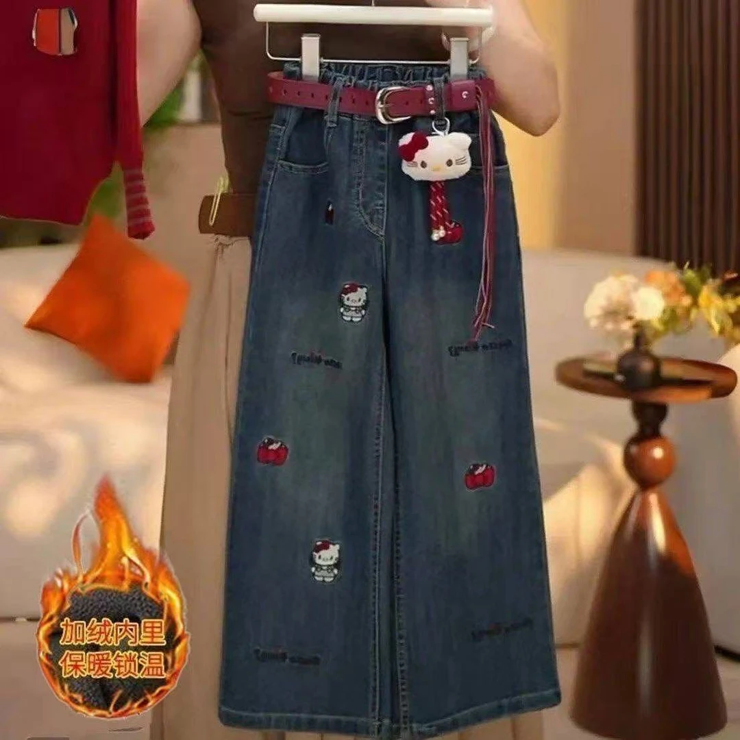 【实体货】加绒牛仔裤2025新款洋气中大女童卡通时尚百搭冬季网红