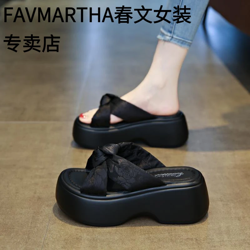 FAVMARTHA厚底增高配裙子凉拖鞋女夏外穿2025新款时尚高级感中式