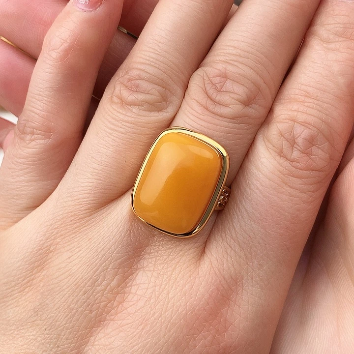 蜜蜡戒指银S925镶嵌戒指