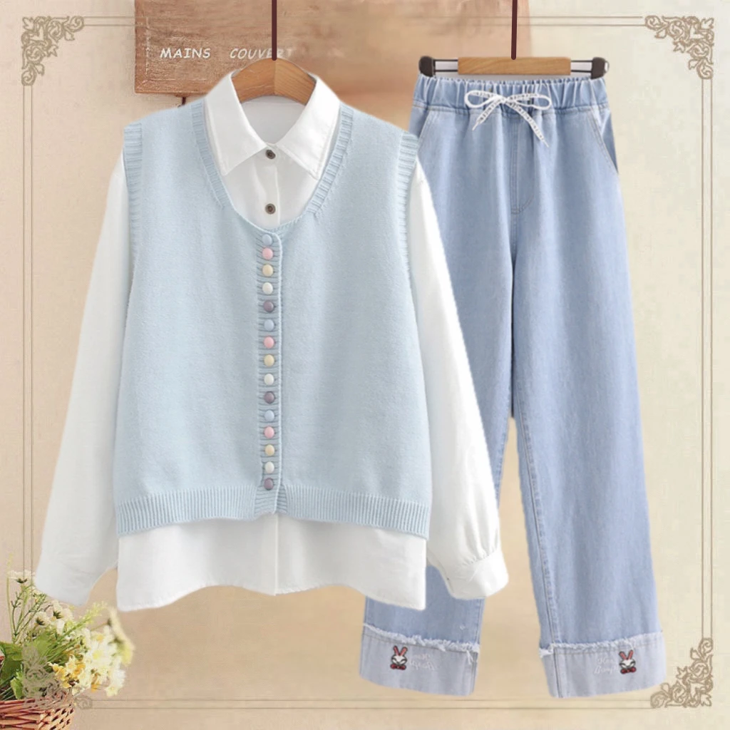 2025年春秋季新款少女学院风学生套装初中高中生三件套韩版休闲12