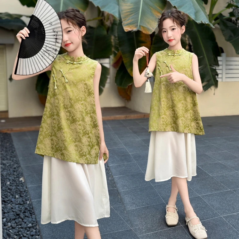 女童夏装旗袍裙2025新款儿童洋气国风背心连衣裙中大童新中式裙子