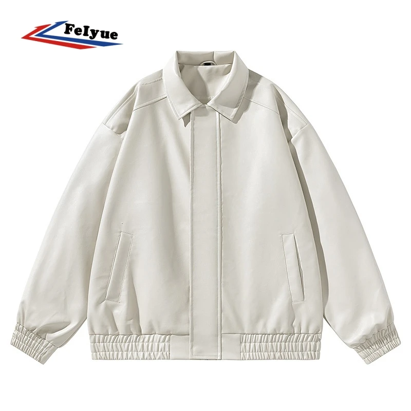 feiyue美式复古pu皮外套男女春秋宽松翻领休闲机车皮衣男士夹克