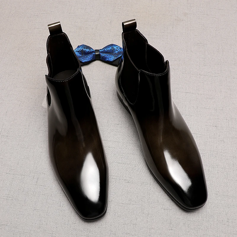 高级感切尔西靴男新款素面高帮皮鞋潮流短靴英伦风真皮马丁靴时尚