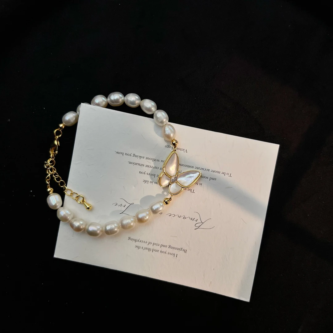 天然淡水珍珠蝴蝶手链可调节点位LH0626