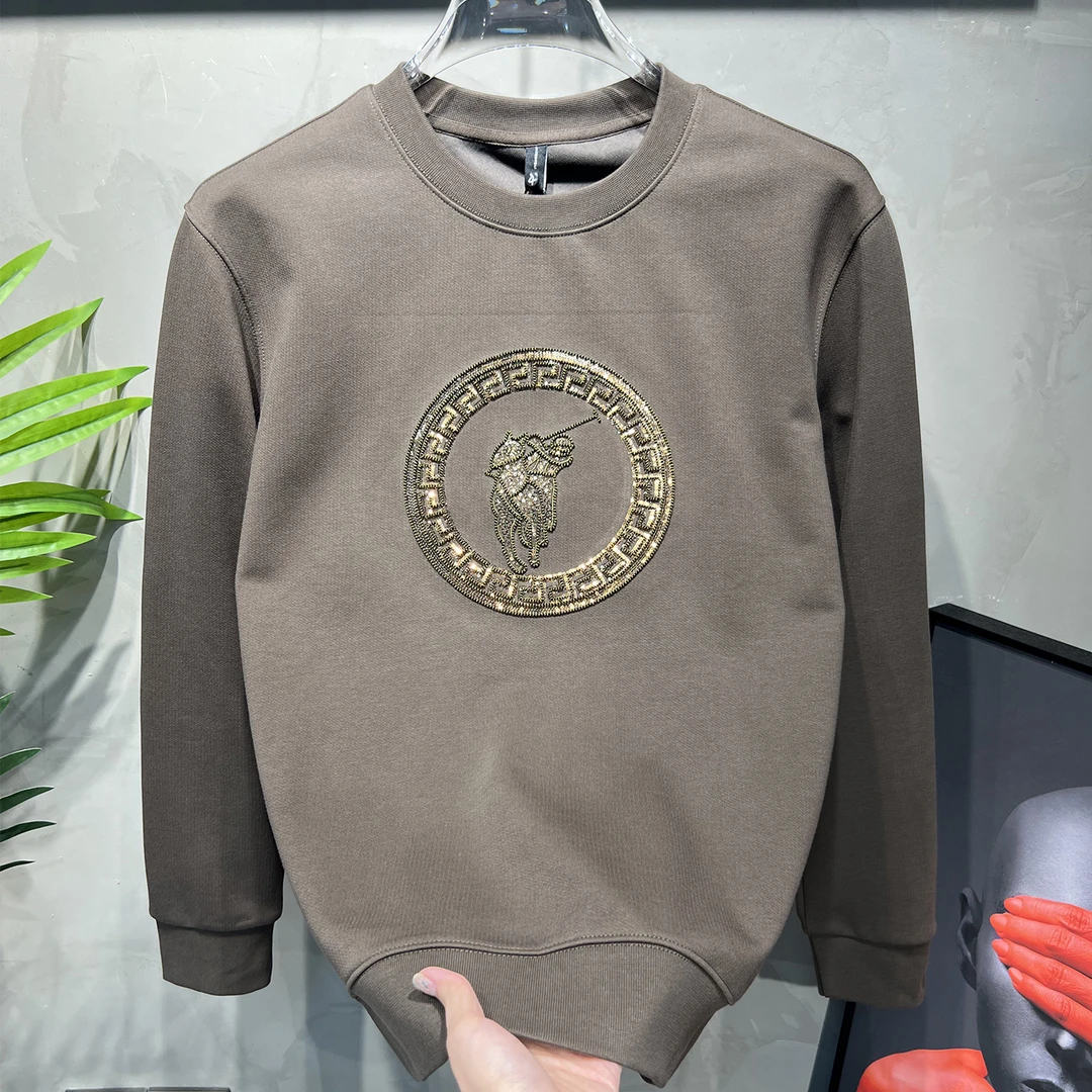 2025秋冬季新款男士欧洲站长袖卫衣百搭修身亮片刺绣上衣轻奢欧货