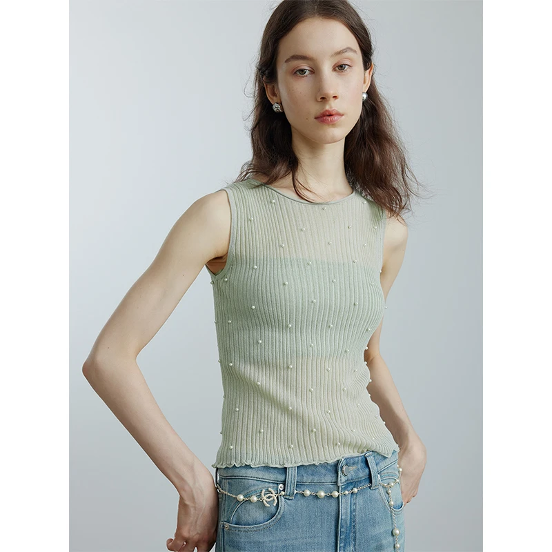 断码折扣｜透珠纱 重工钉珠透视秋季无袖高级感上衣MSCIY0667