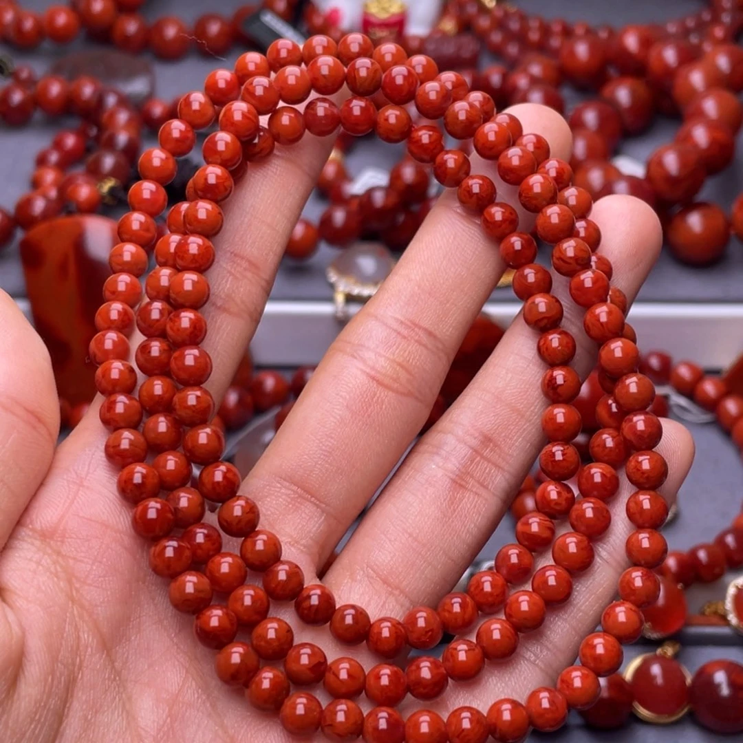 南红玛瑙未镶嵌其他天然精品）5.5mm瓦西柿子满肉火焰佛珠
