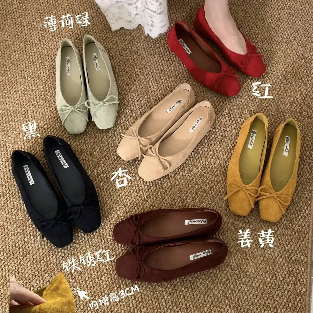 内增高绒面法式玛丽珍2025年新款芭蕾舞鞋复古软底单鞋3150-1